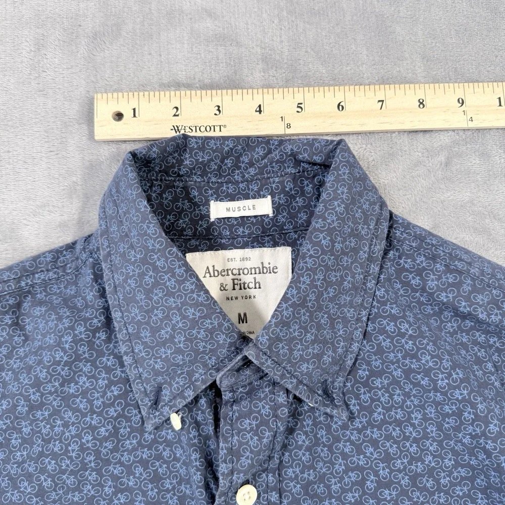 Abercrombie & Fitch Muscle Fit Shirt Mens Medium Blue Bicycle Print LS ID1396